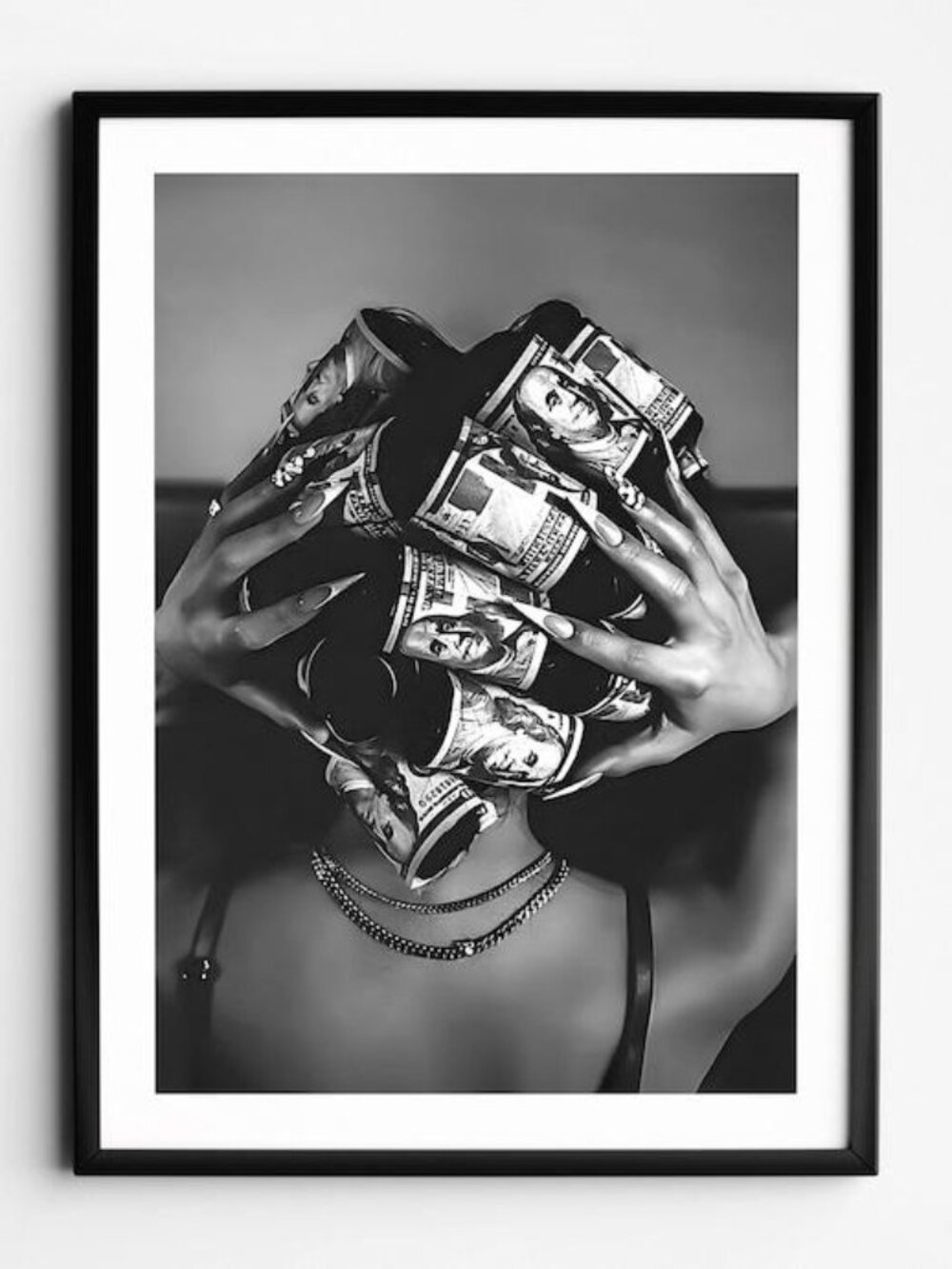 Black Woman with Money on Head Wall Art, Black and White Feminist Poster